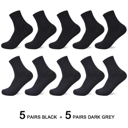 10 Pairs/Lot Men'S Bamboo Fiber Socks 2025 New Compression Autumn Long Black Business Casual Man Dress Sock Gift plus Size 42-45