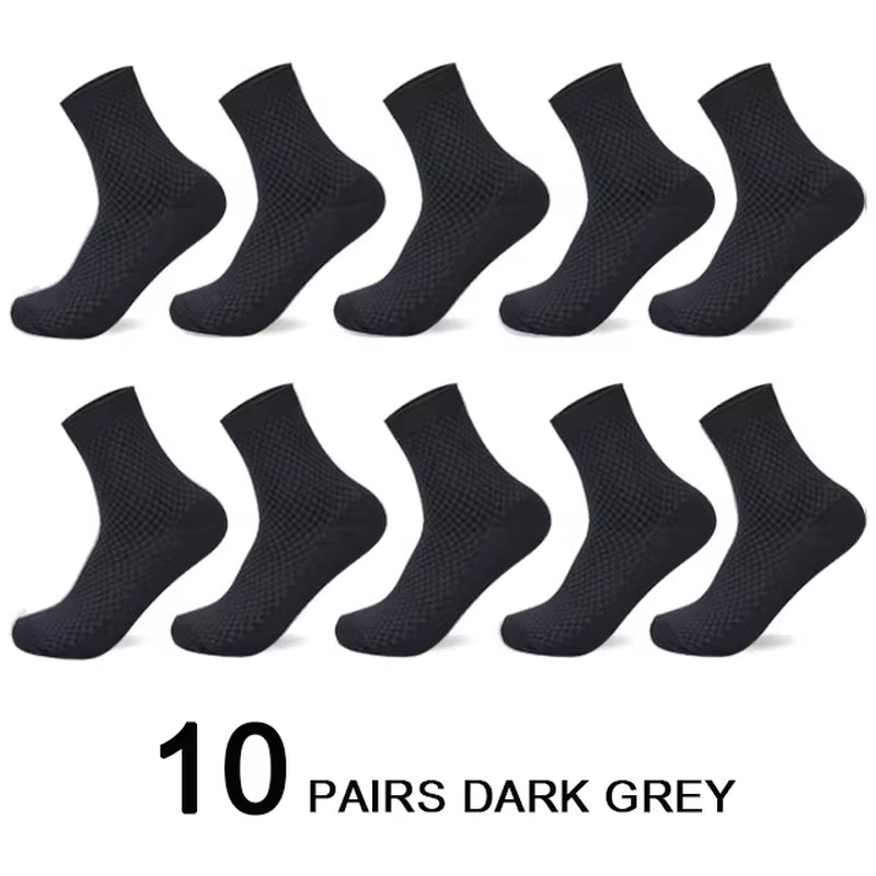 10 Pairs/Lot Men'S Bamboo Fiber Socks 2025 New Compression Autumn Long Black Business Casual Man Dress Sock Gift plus Size 42-45